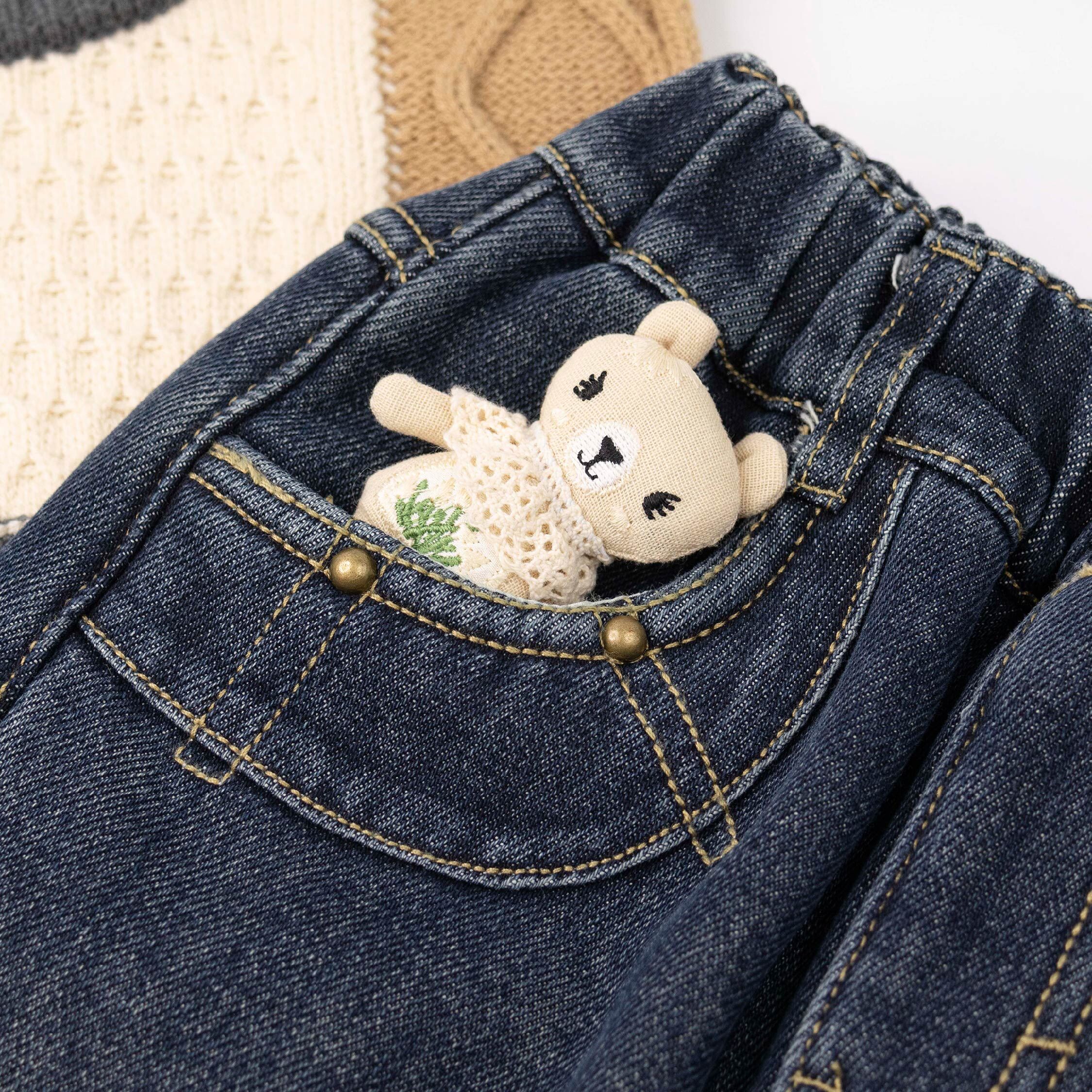 【H55836】復古質感車縫設計內刷毛牛仔褲