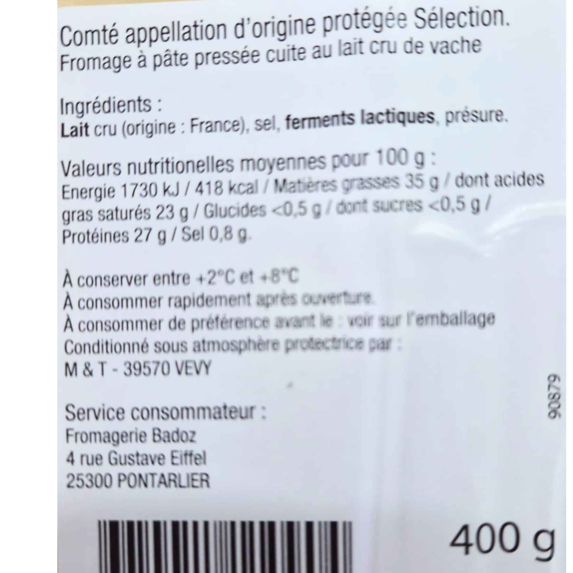 法國康提 AOP Grande Saveur 芝士份装 ,9個月, 400克/件 (0-4°C)