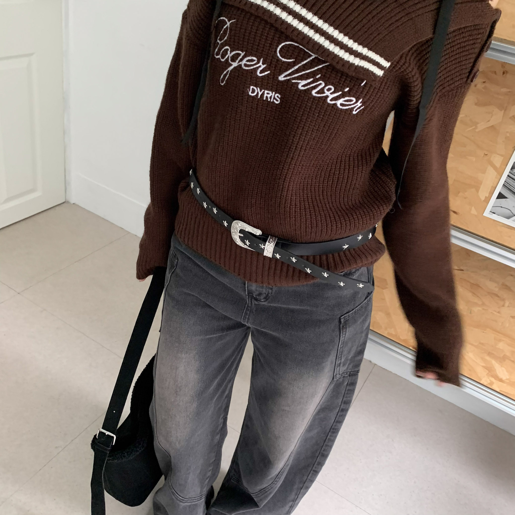 ISA_時髦super star 朋克風星星皮革腰帶_61002