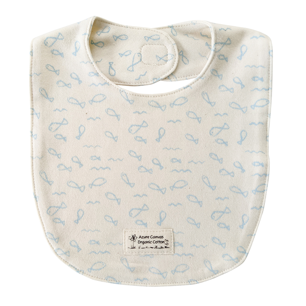 有機棉嬰兒柔適圍兜-淺藍魚 | 藍天畫布有機棉