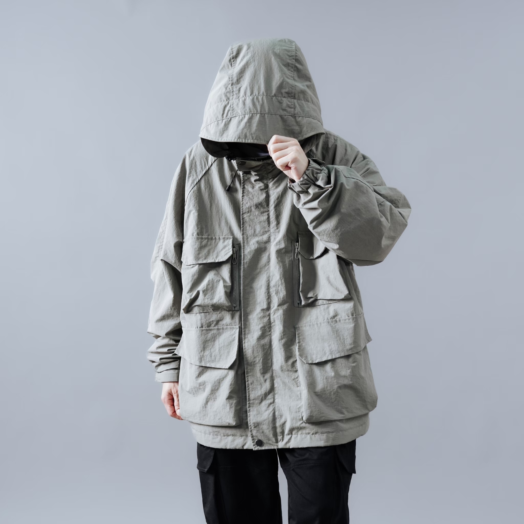 #預購 SBG 防潑水立體格紋寬鬆口袋連帽外套 SB1112 兩色