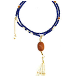 0121GZ051-26琥珀-14+青金小米鏈DIY老蠟棗珠項鏈（A51)