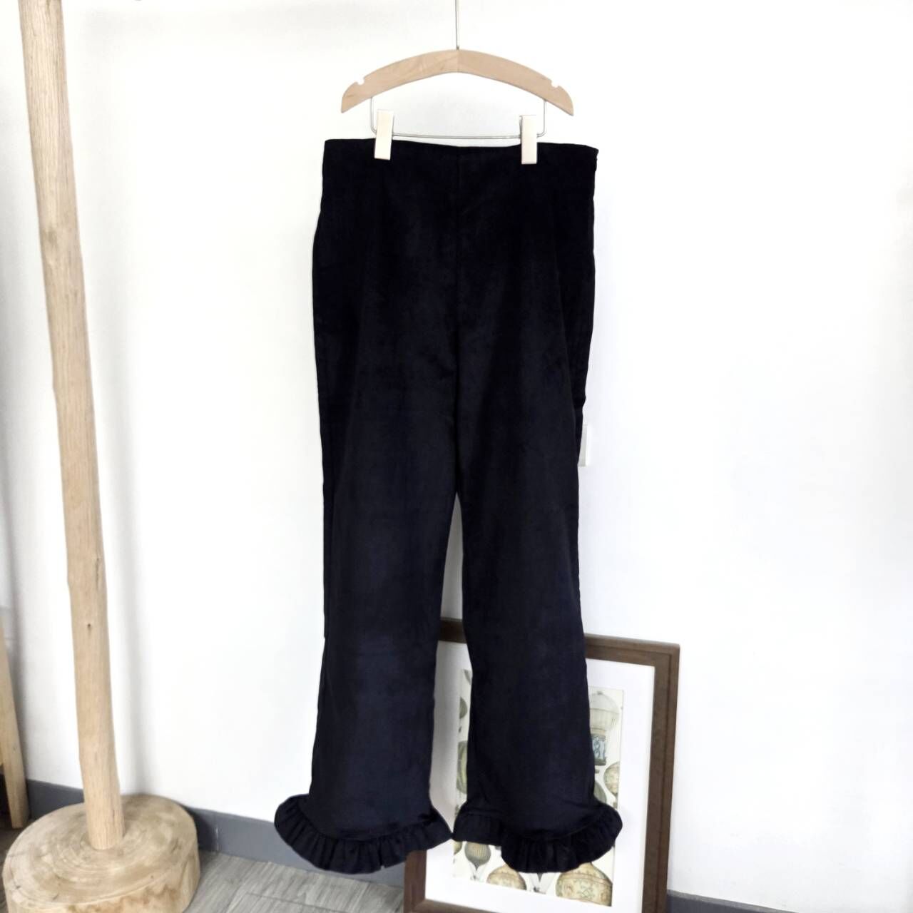 MINIMOM 絨面側拉鍊花苞褲(大人款) Moss Trou - Black