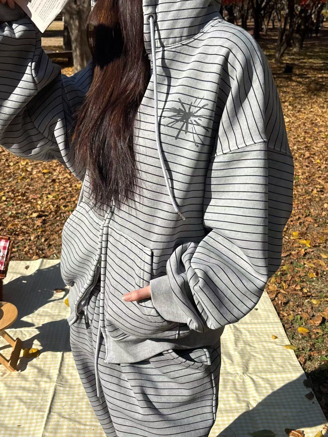 橫間圖案拉鍊外套(抓毛底) TAC-0401JK