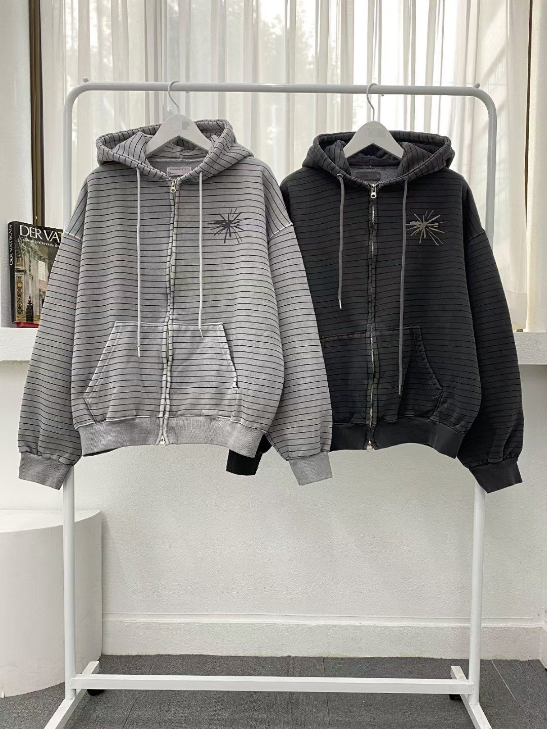 橫間圖案拉鍊外套(抓毛底) TAC-0401JK