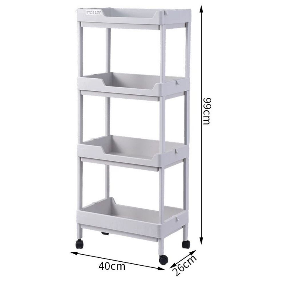 附輪4層置物架｜40x26x99cm 四層收納推車附滑輪 可移動收納架 窄版收納架 浴室廚房縫隙收納 多功能置物推車【輕鬆購五金百貨】