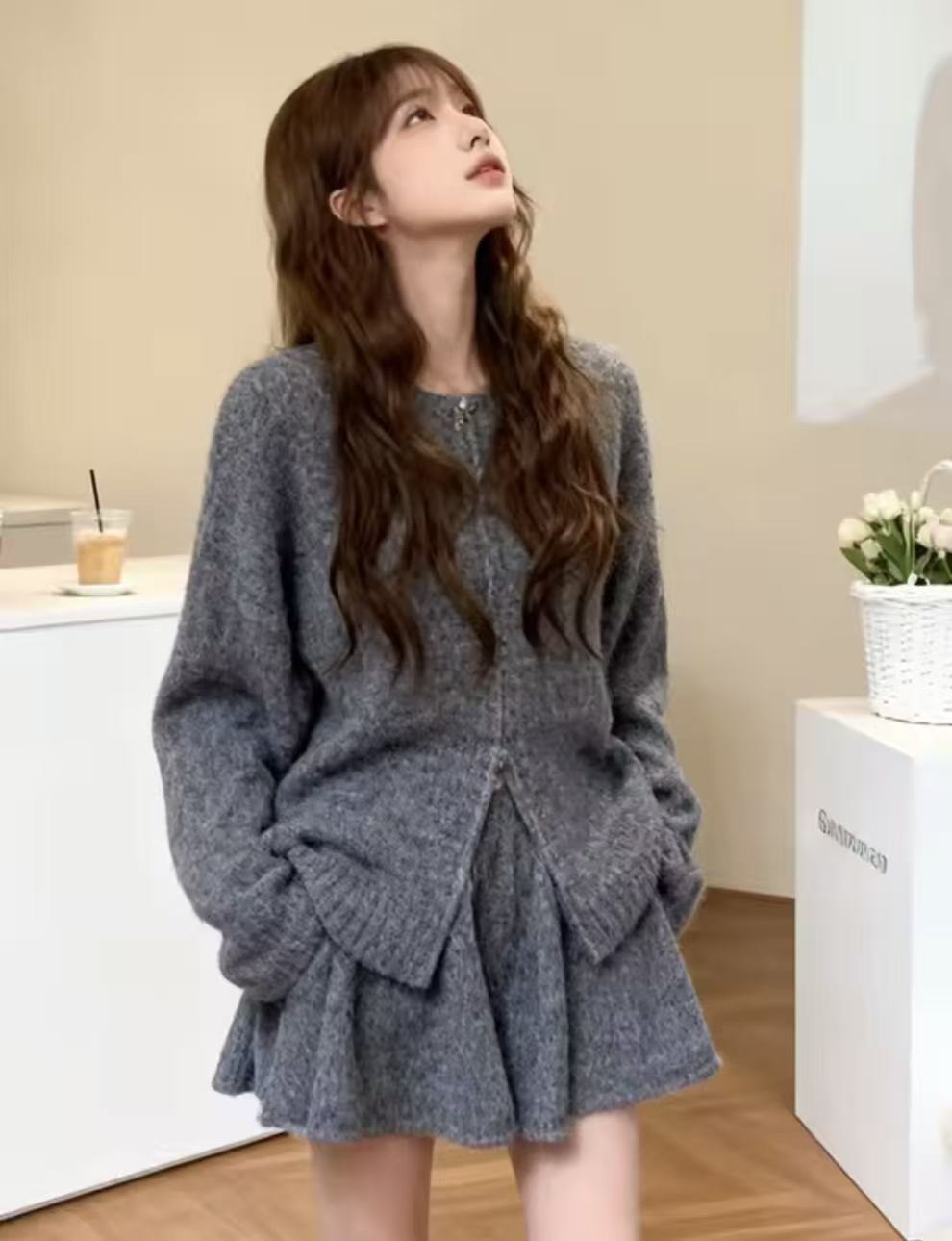 韓國 初春針織套裝 ( 外套+針織裙 )