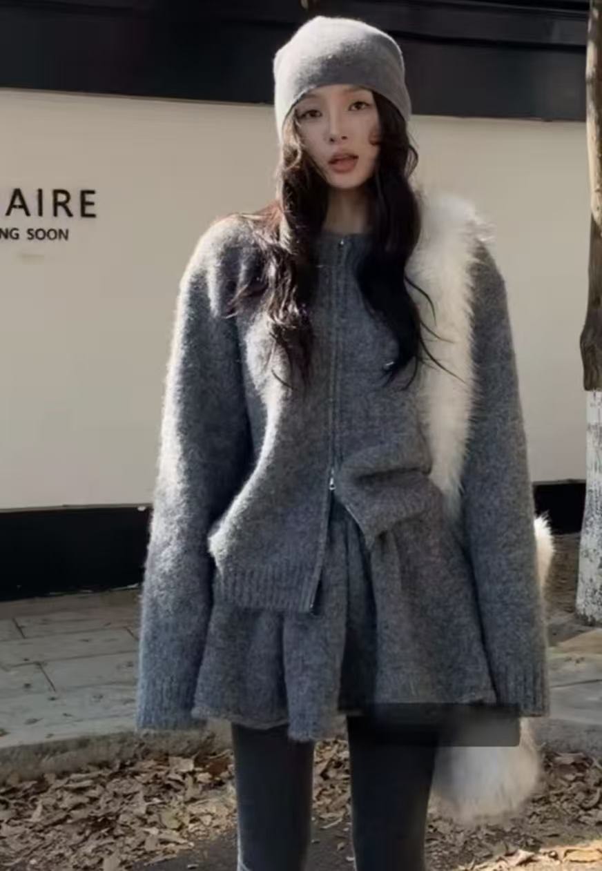 韓國 初春針織套裝 ( 外套+針織裙 )