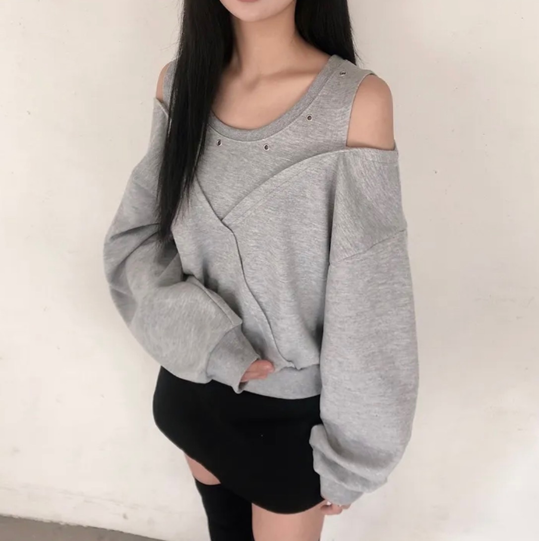 【1/2截單！首批優惠價預訂】KR EYELET SHOULDER CUT-OUT SWEATSHIRT（5色）