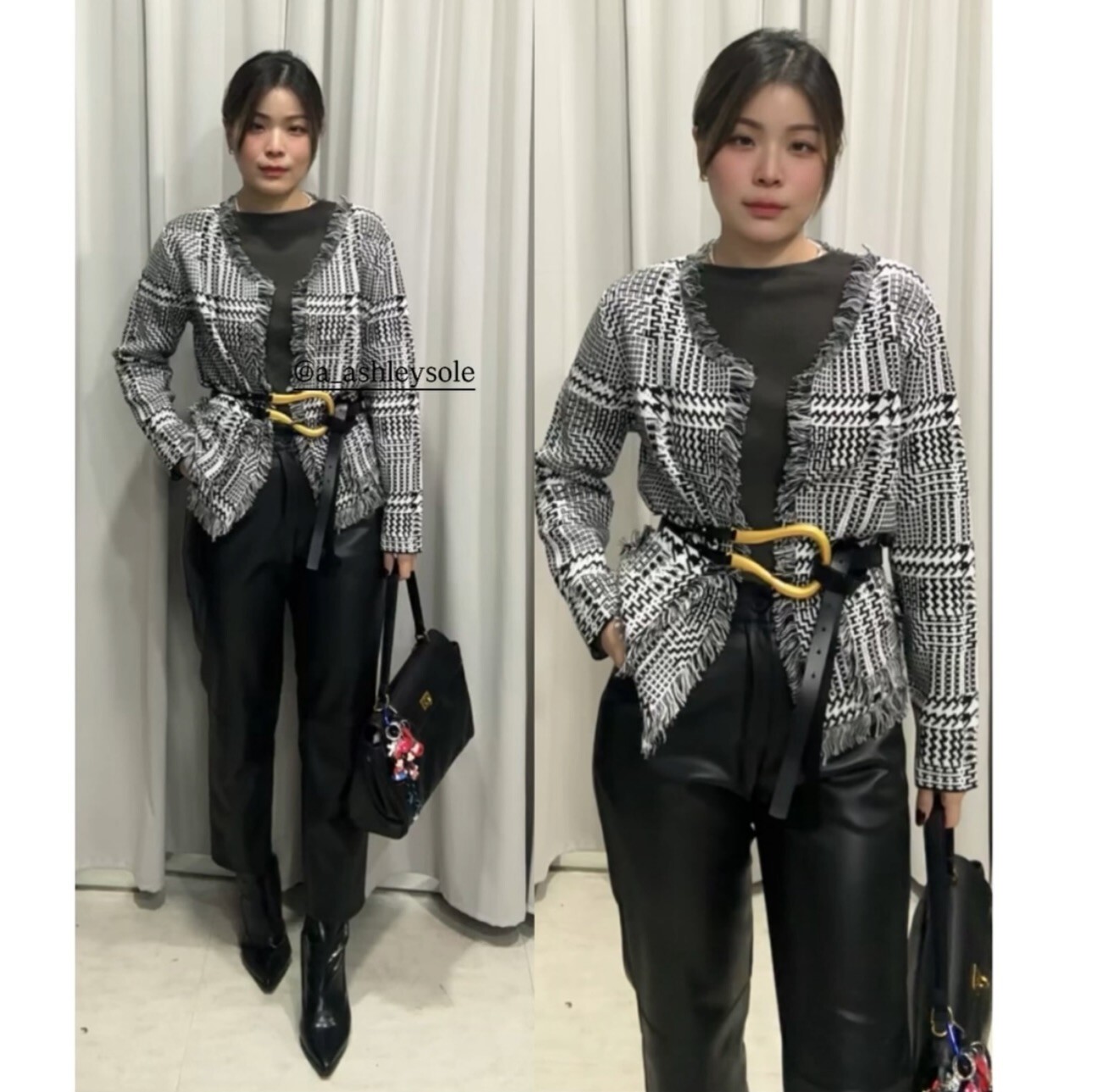 優雅必敗 千鳥格羊毛針織外套