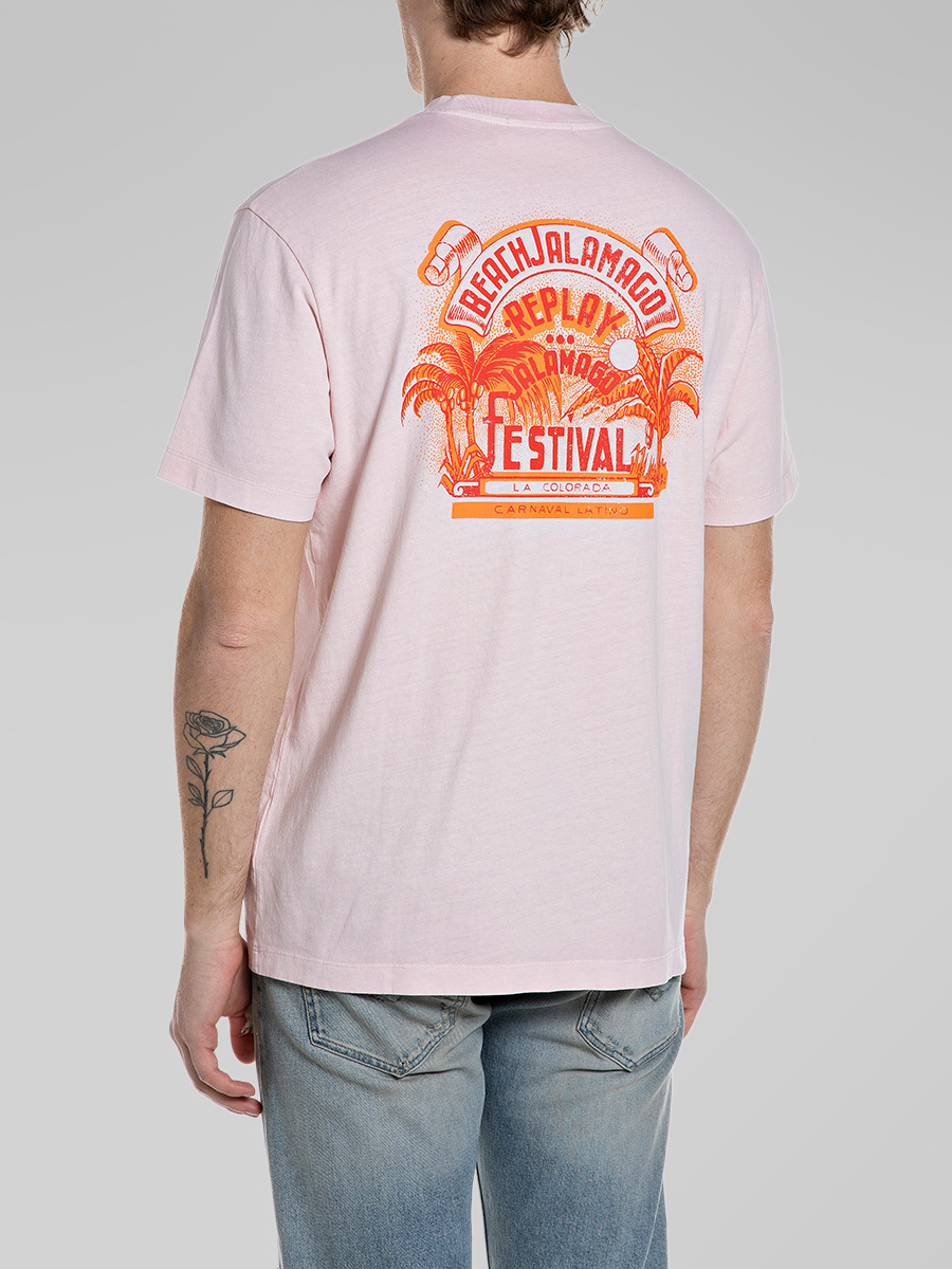 REPLAY 粉色純棉印花T-shirt