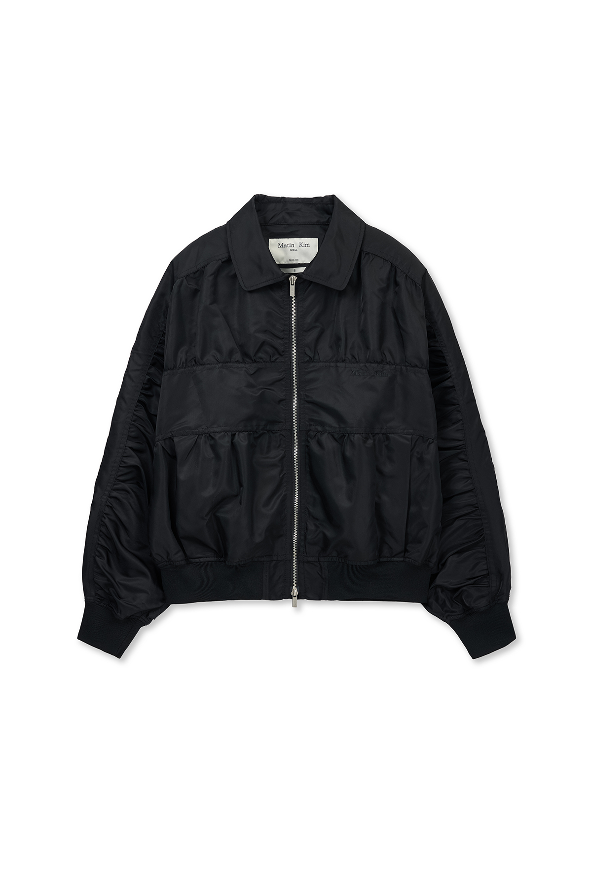 小LOGO抓皺尼龍飛行外套 黑色