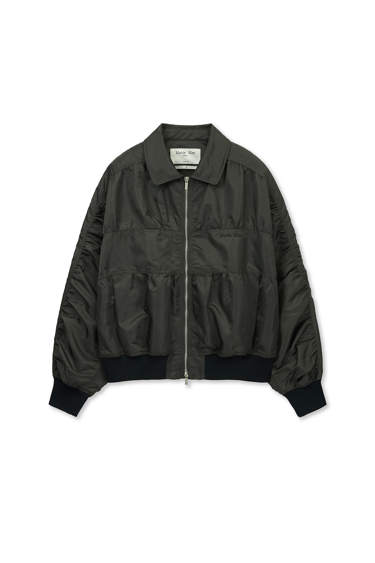 小LOGO抓皺尼龍飛行外套 卡其