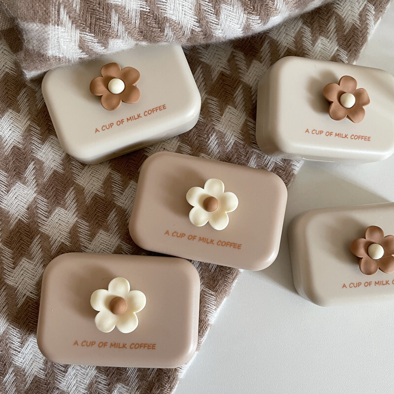 《6539》奶茶立體小花隱形眼鏡盒