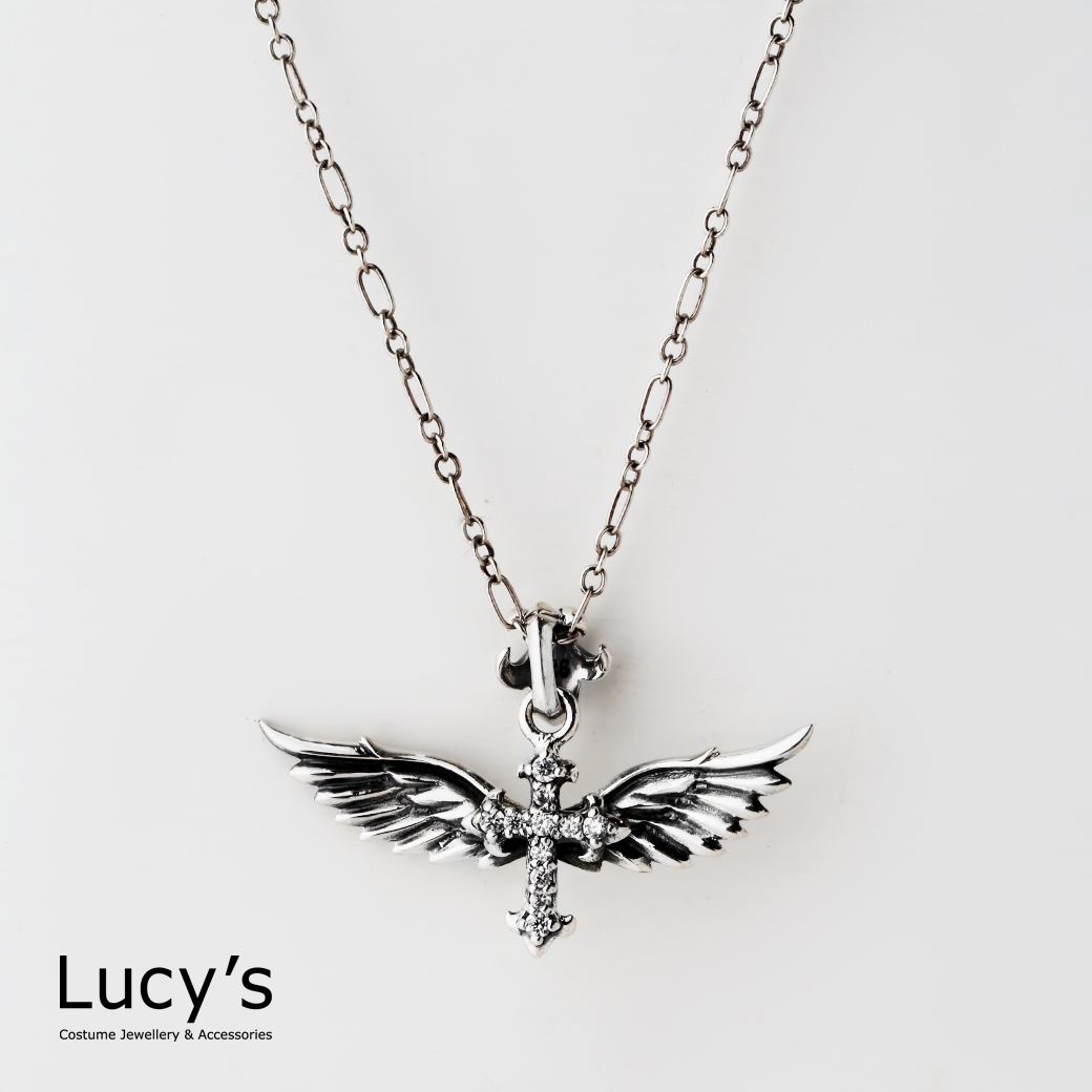 925純銀 羽翼十字 硫化項鍊 (32524)