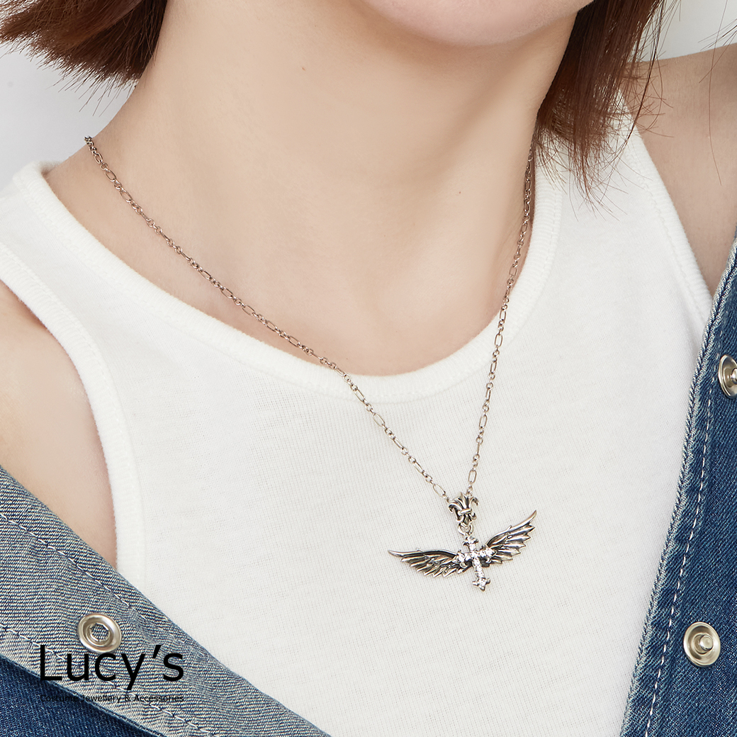 925純銀 羽翼十字 硫化項鍊 (32524)