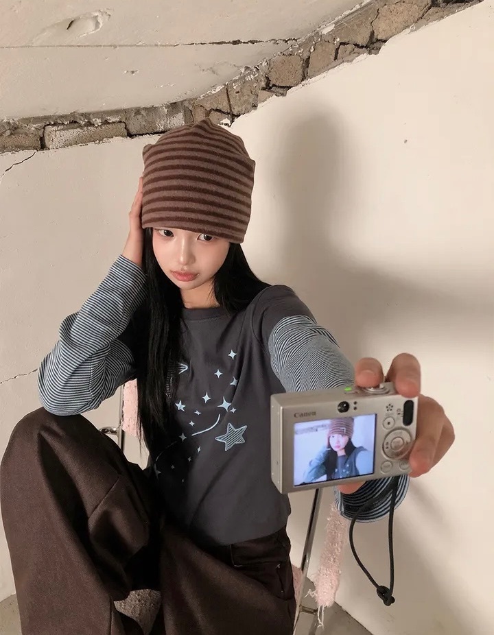 【1/2截單！首批優惠價預訂】韓國星星層疊長袖上衣（4色）