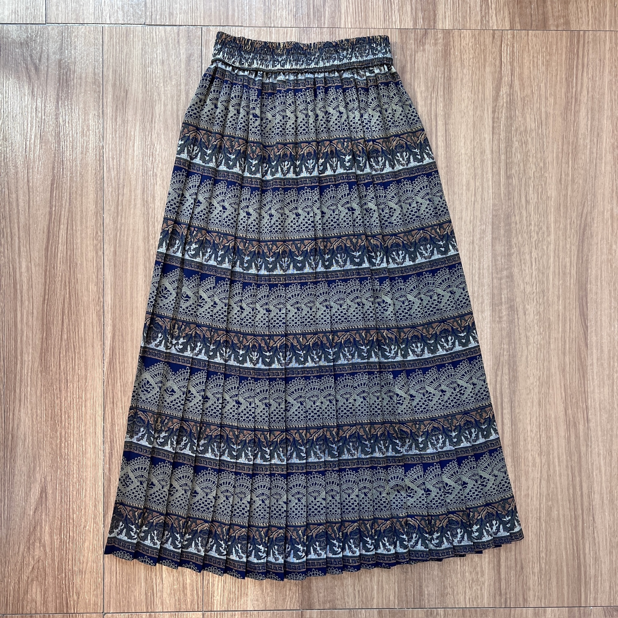 深藍色民族風百褶半裙