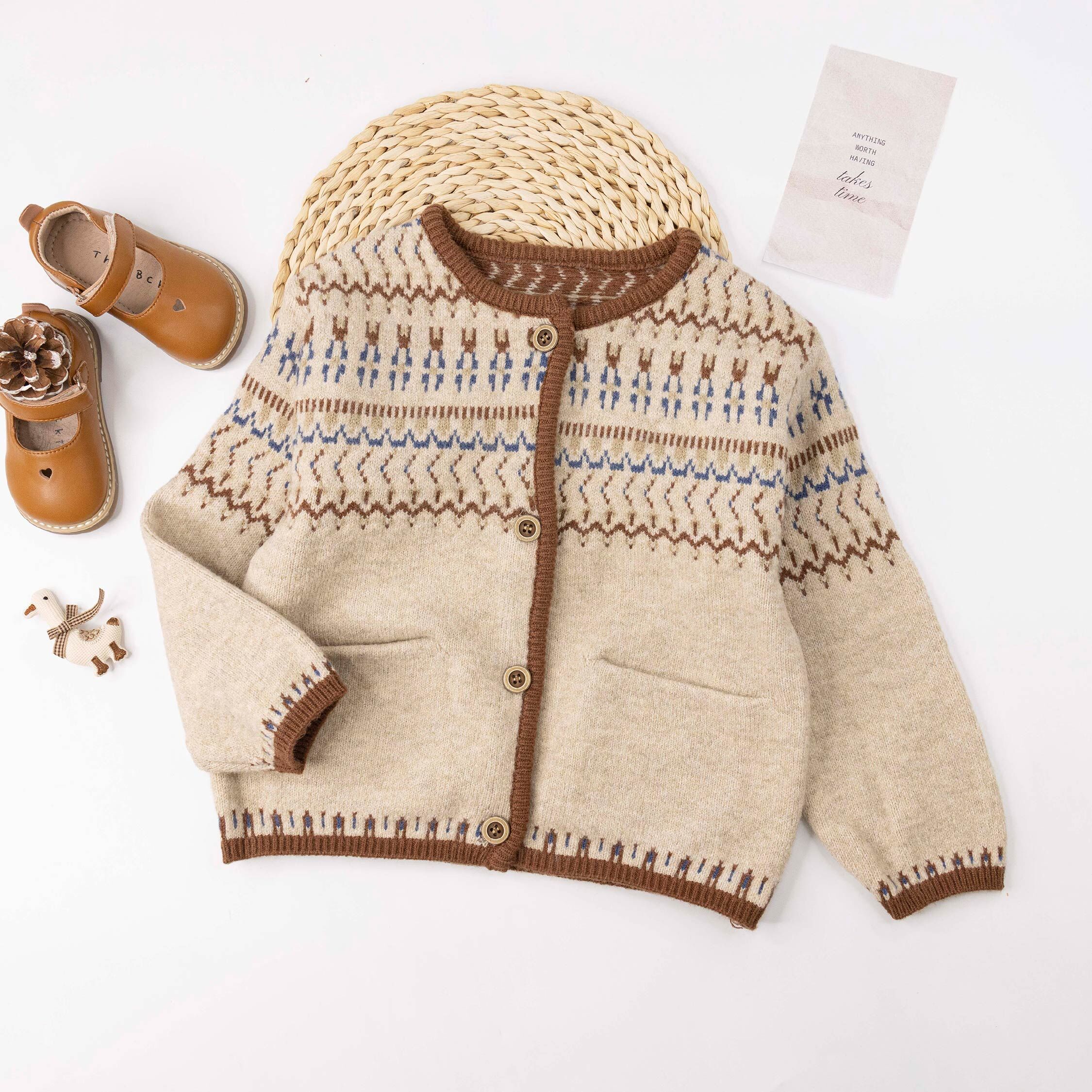 【H55739】質感復古圖騰針織外套