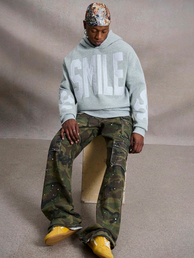 KADMAX大尺碼 - 大碼SMILE刺繡手繡火焰帽TEE〈KSMS2744〉