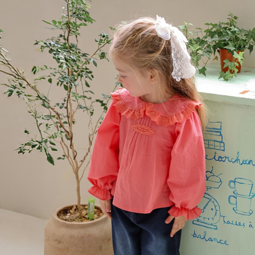 90-140 荷葉領打褶襯衫 2色