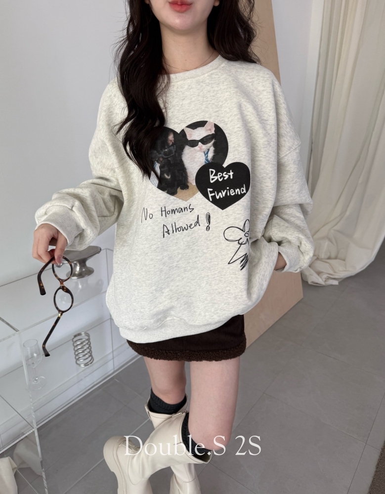 軟萌貓咪印花內刷毛衛衣*3色