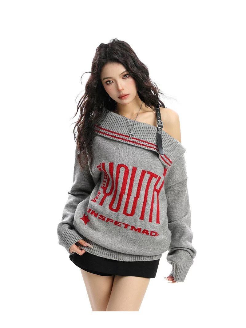 字母翻領毛衣