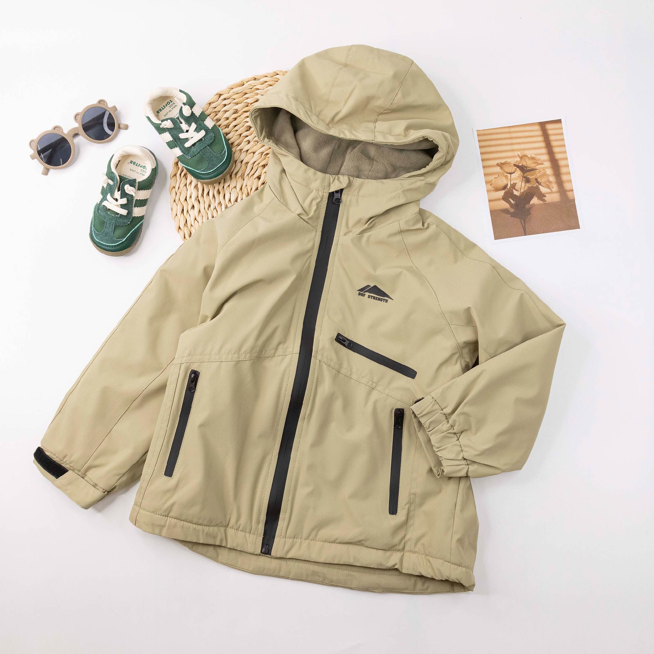 【H55787】帥氣山丘膠印內刷毛連帽外套