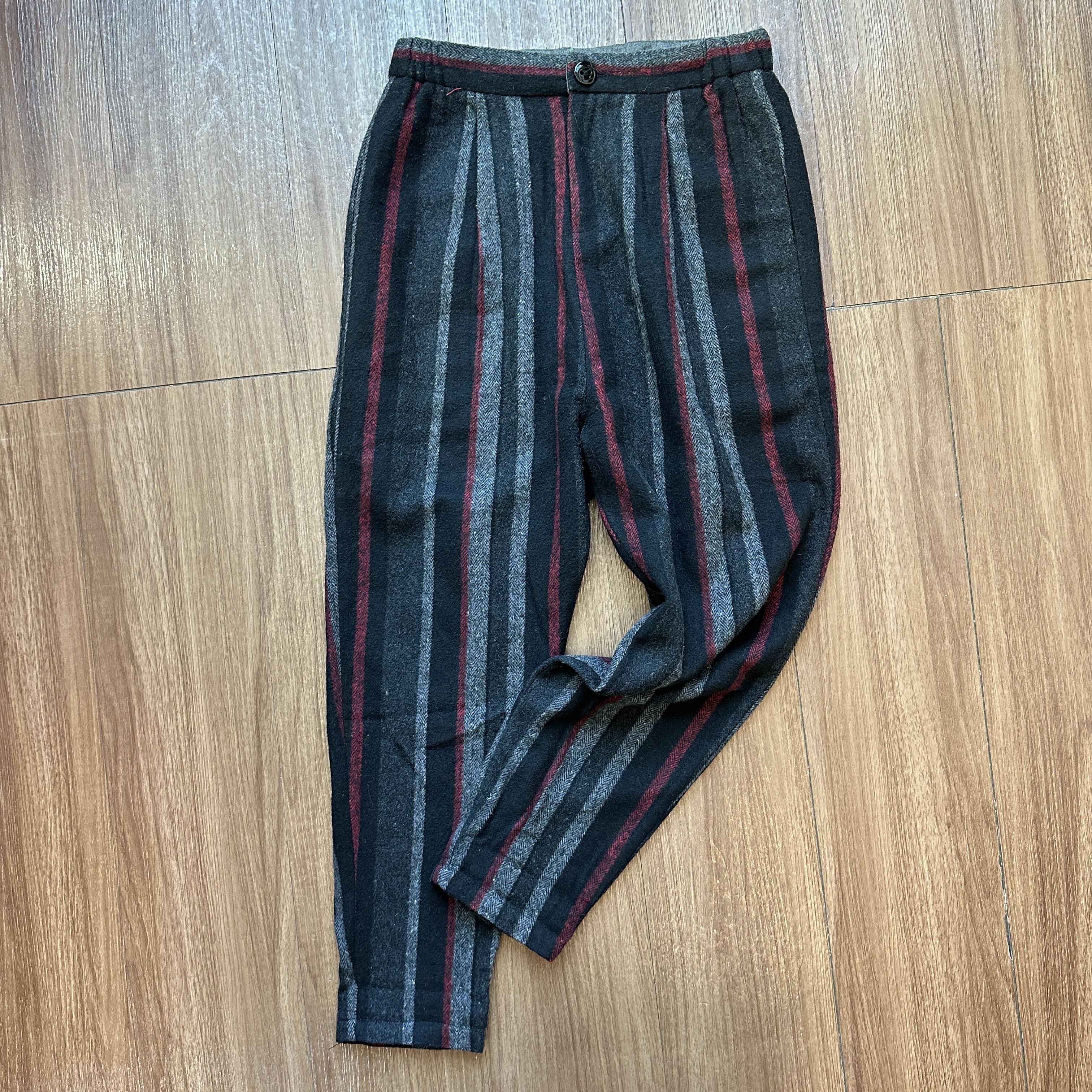 深淺灰色條紋羊毛長褲