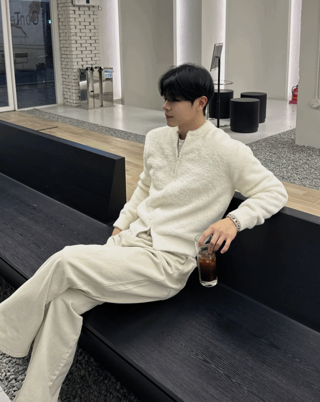 安哥拉羊毛針織拉鍊開襟衫