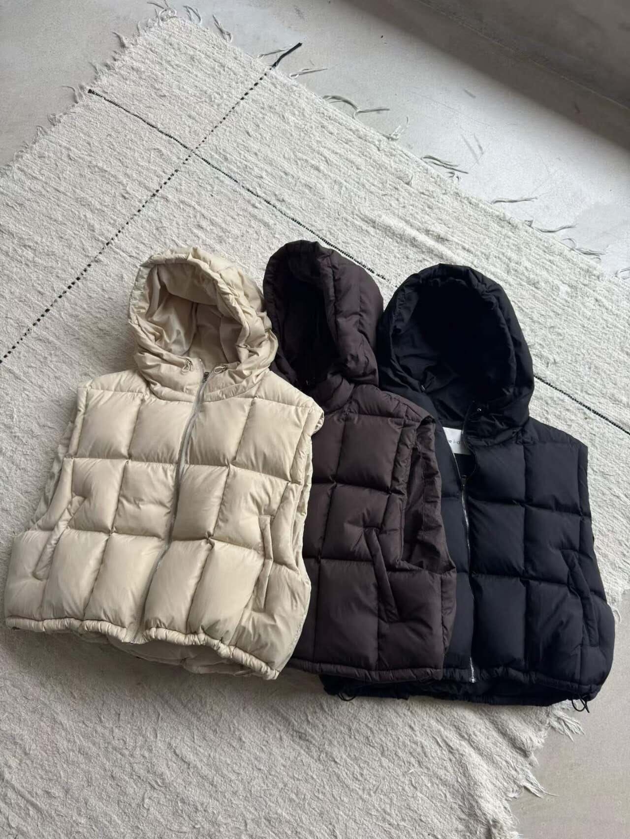 BI5436 方格紋鴨絨背心羽絨連帽外套