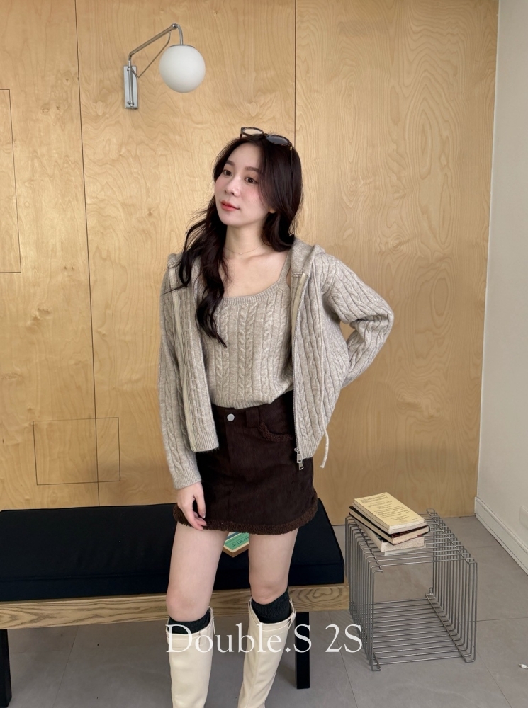 毛絨拼接燈芯絨短裙*2色