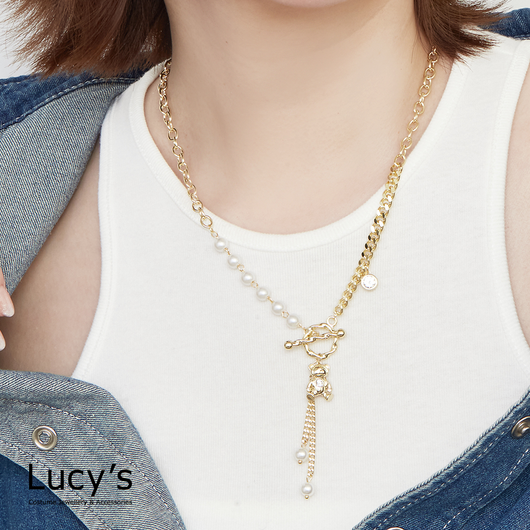 珠光小熊 T扣項鍊 (三色) (126308/126309/126310)