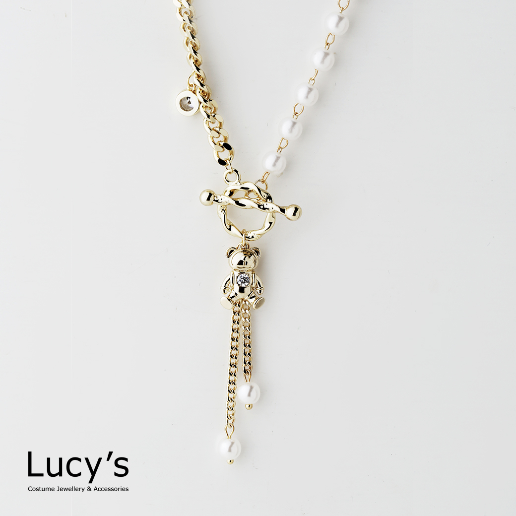 珠光小熊 T扣項鍊 (三色) (126308/126309/126310)