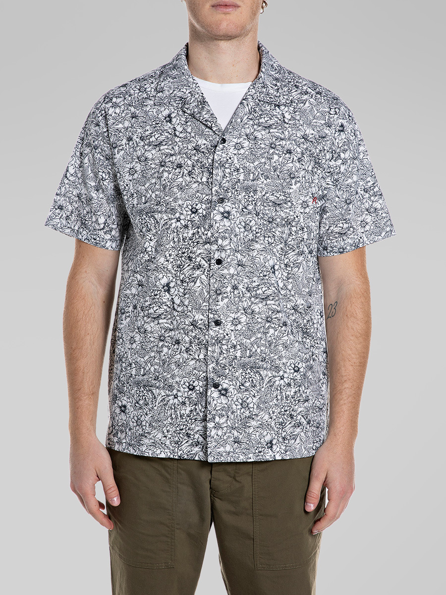 藍色花卉印花府綢襯衫