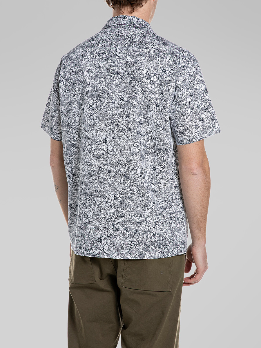 藍色花卉印花府綢襯衫