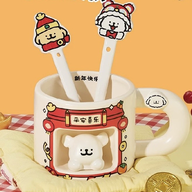 KTQ STORE ‧ 線條小狗 Maltese 新春馬克杯 新年系列 新春禮物 禮盒 附蓋馬克杯