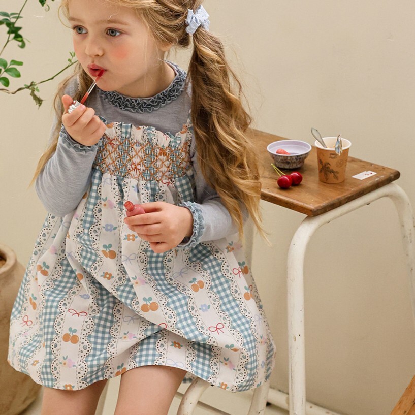 90-140 櫻桃格紋背心洋裝 3色