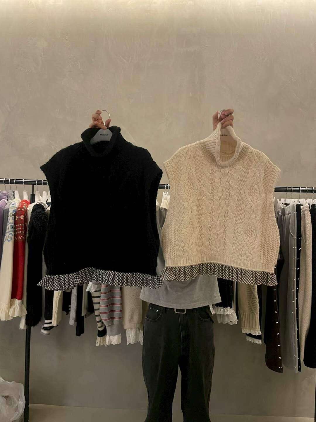 MP5450 高領格紋褶皺針織背心 *特價* (優惠碼同充值購物金不適用)