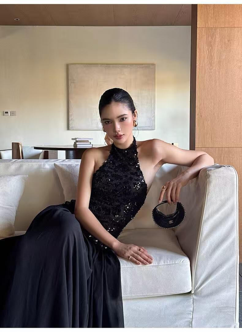 暗夜天使 豹紋亮片長禮服