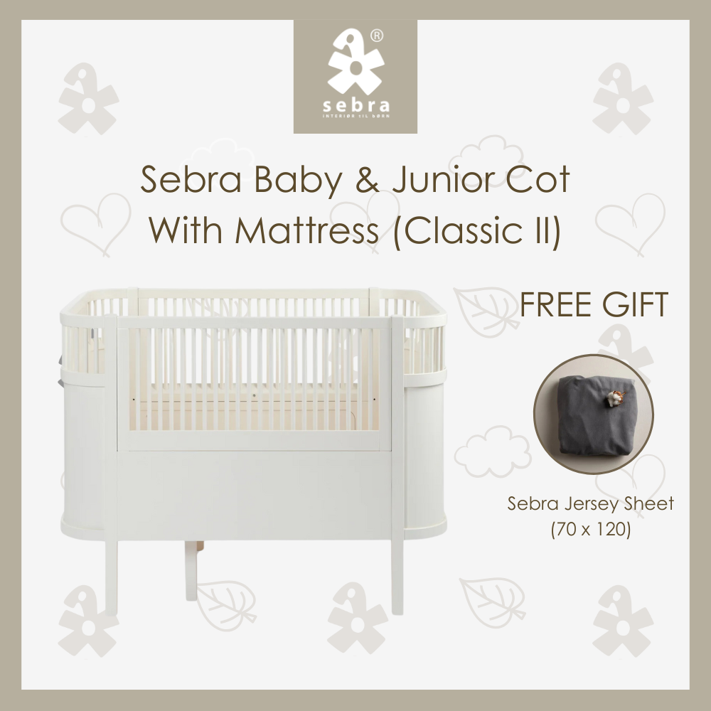 Sebra Baby & Jr Cot With Mattress - ClassicII     ( Pre-order 3-4 Months )