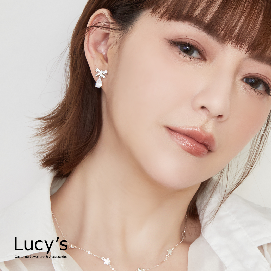 晶滴蝴蝶結 夾式耳環 (二色) (126786/126787)