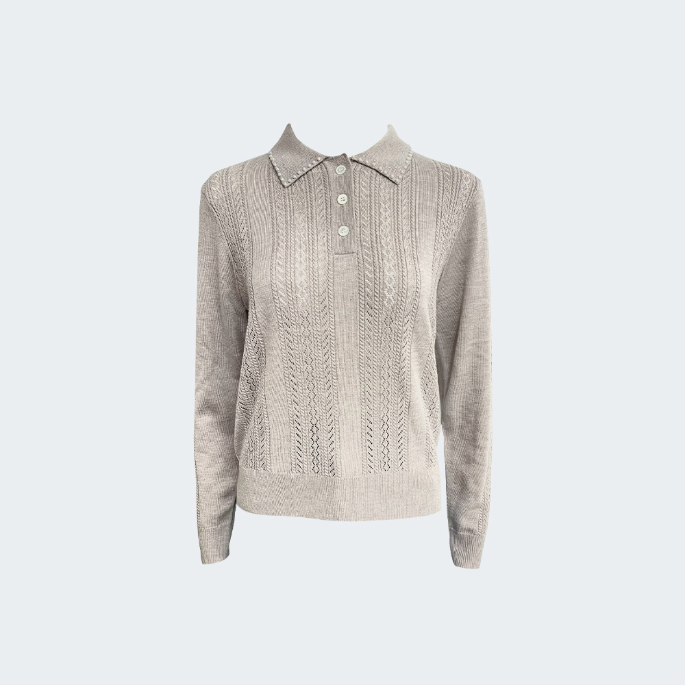 細緻直紋珍珠領針織上衣