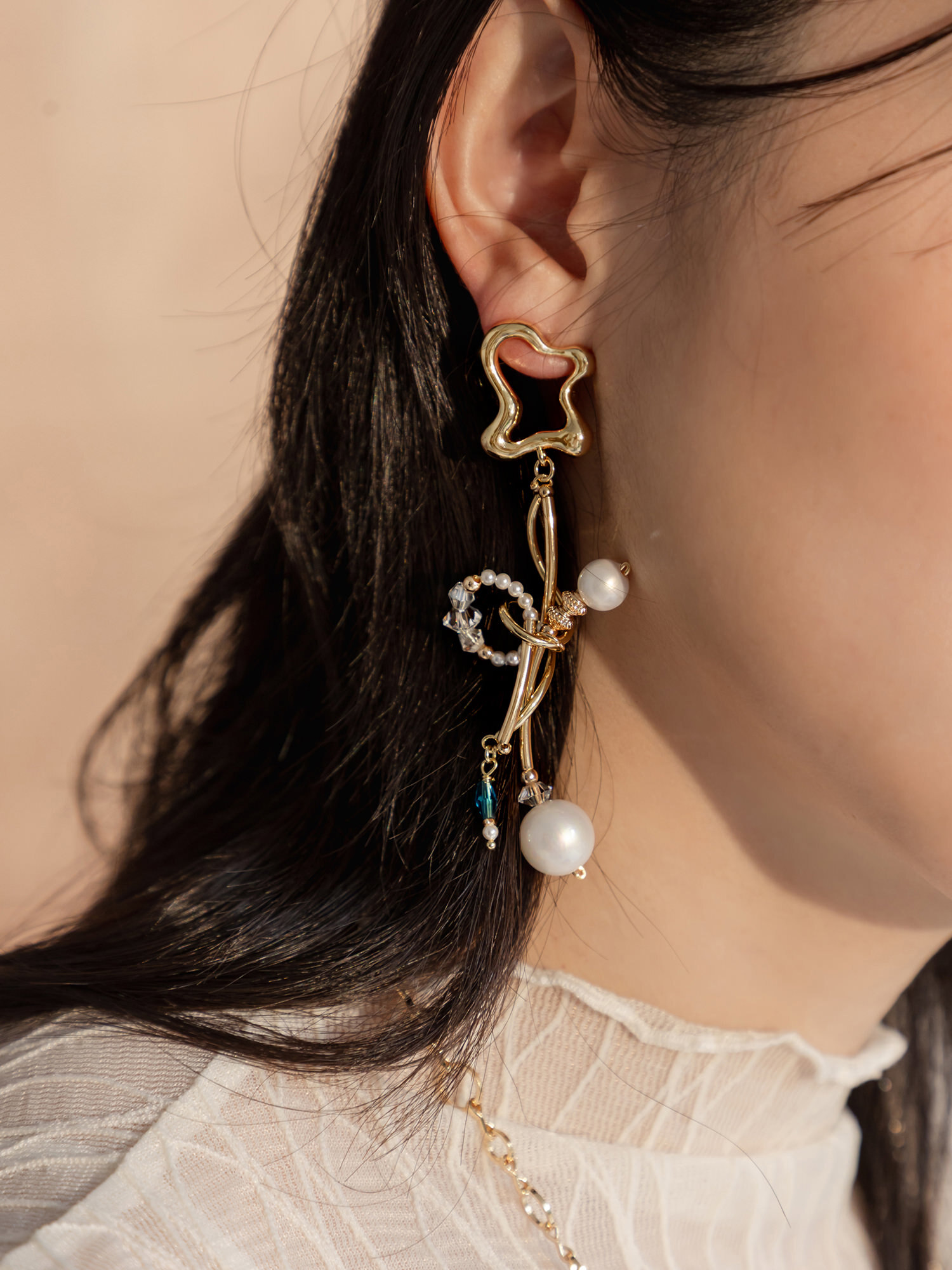 瀾光漫漫。MUCHAT手作14KGP鏤空扭結珍珠純銀針耳環