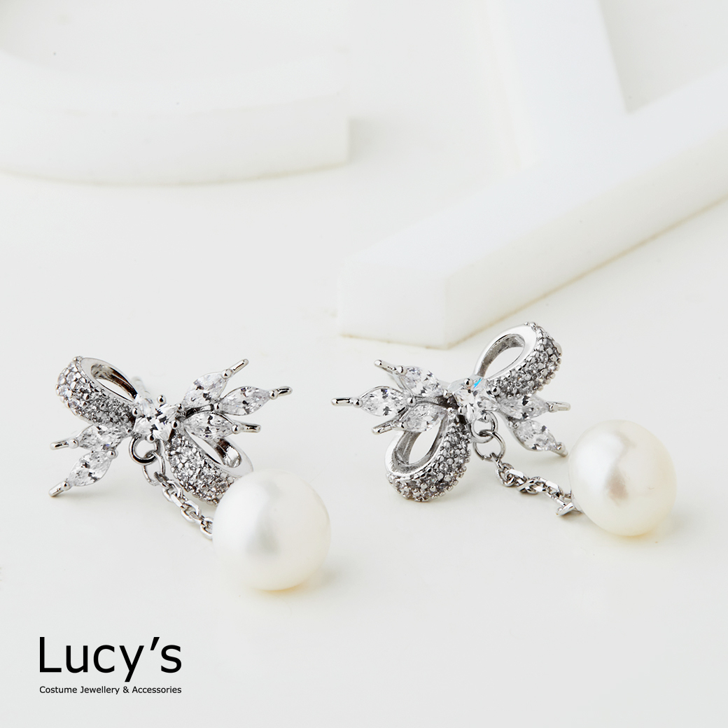 珍珠蝴蝶結 耳環 (124180)