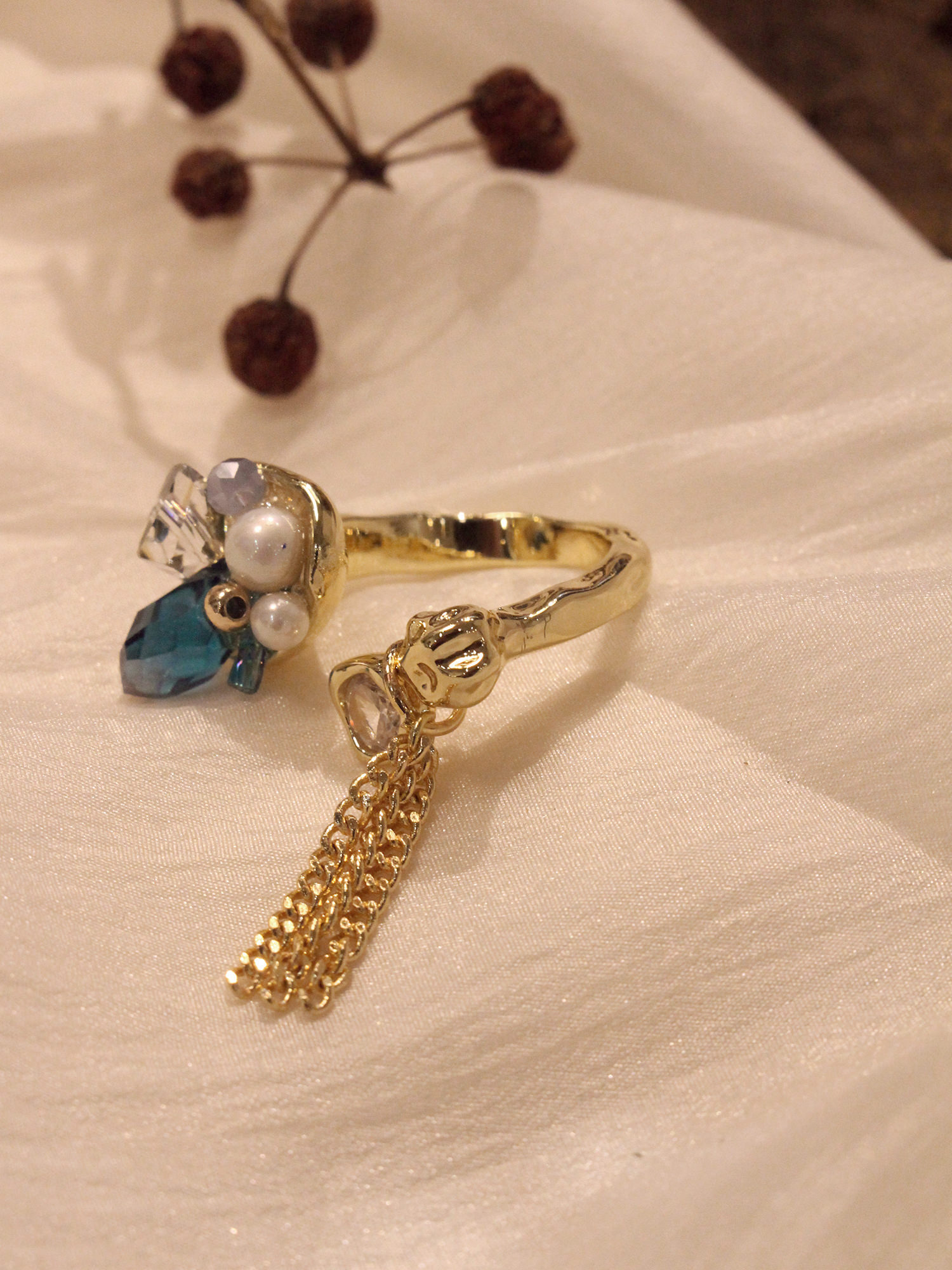 瀾光漫漫。MUCHAT手作14KGP孔藍水晶珍珠戒指