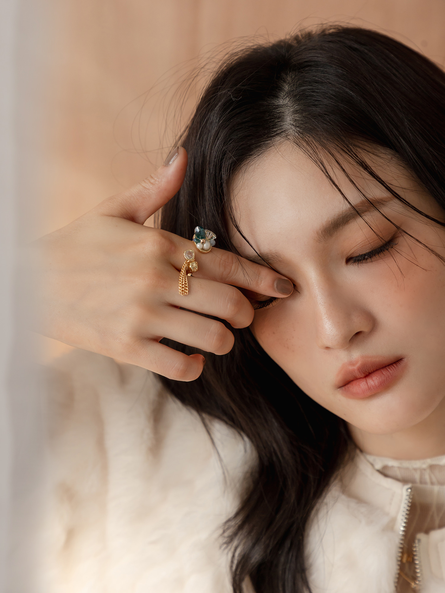 瀾光漫漫。MUCHAT手作14KGP孔藍水晶珍珠戒指