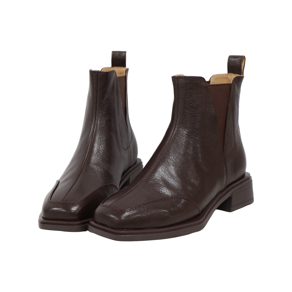 現貨 黑35 棕37 方頭車線低跟短靴 -2色