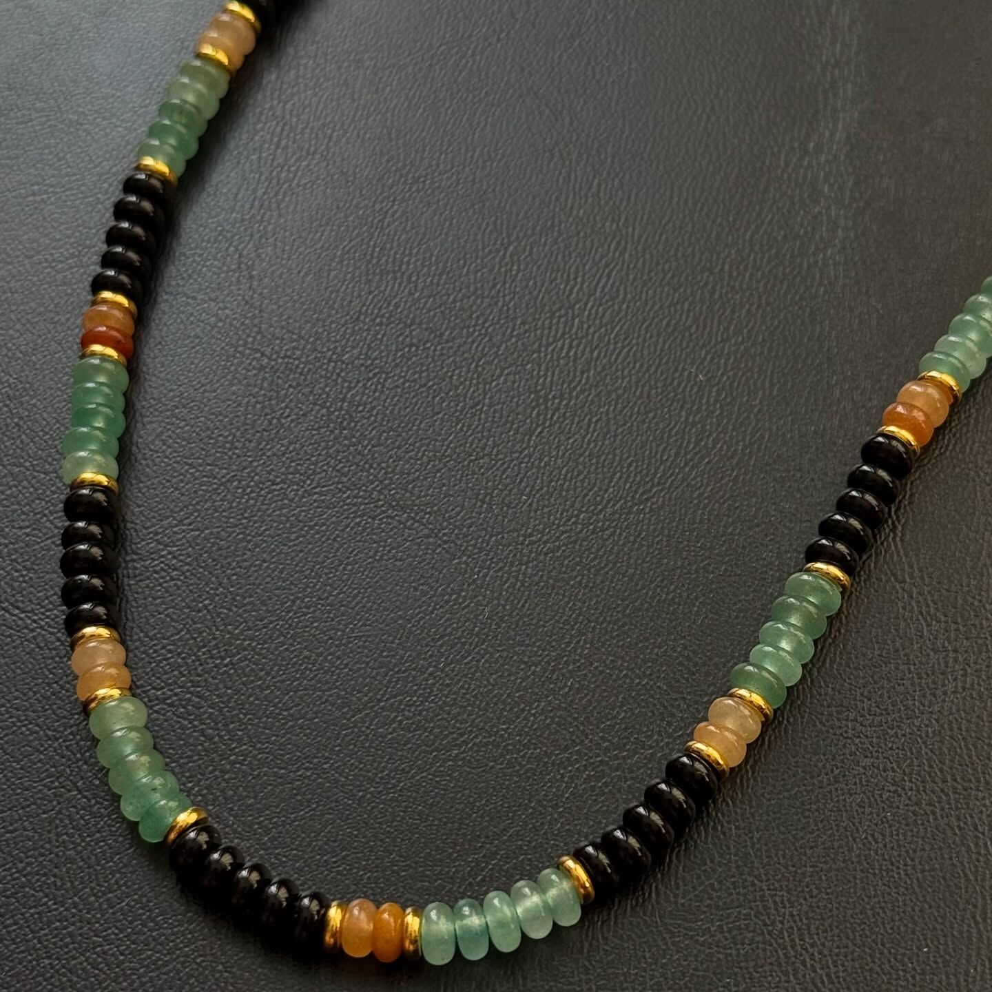 [原石] 東菱玉+紅瑪瑙+黑曜石 水晶項鏈