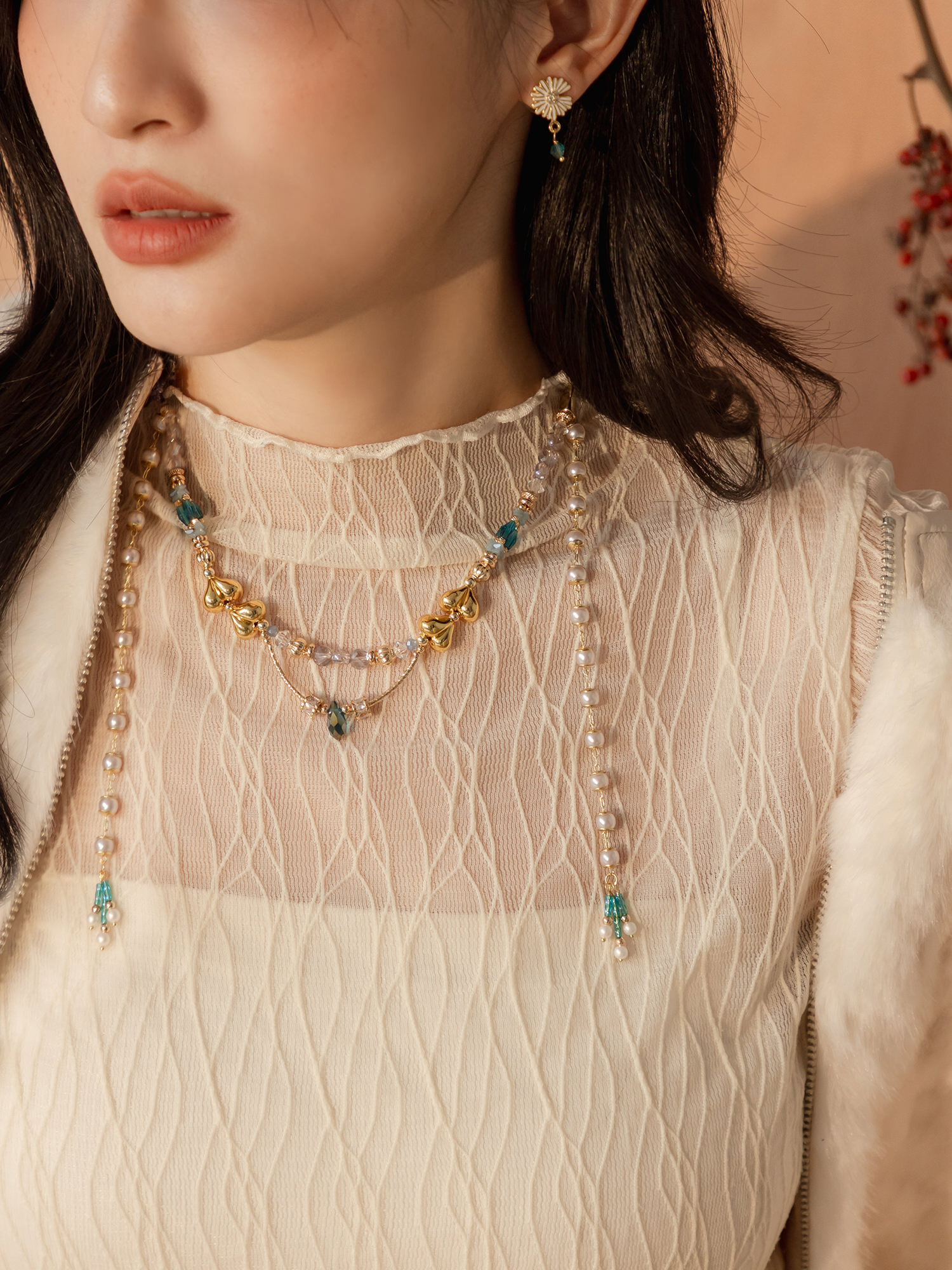 瀾光漫漫。MUCHAT手作14KGP愛心珍珠水晶項鍊